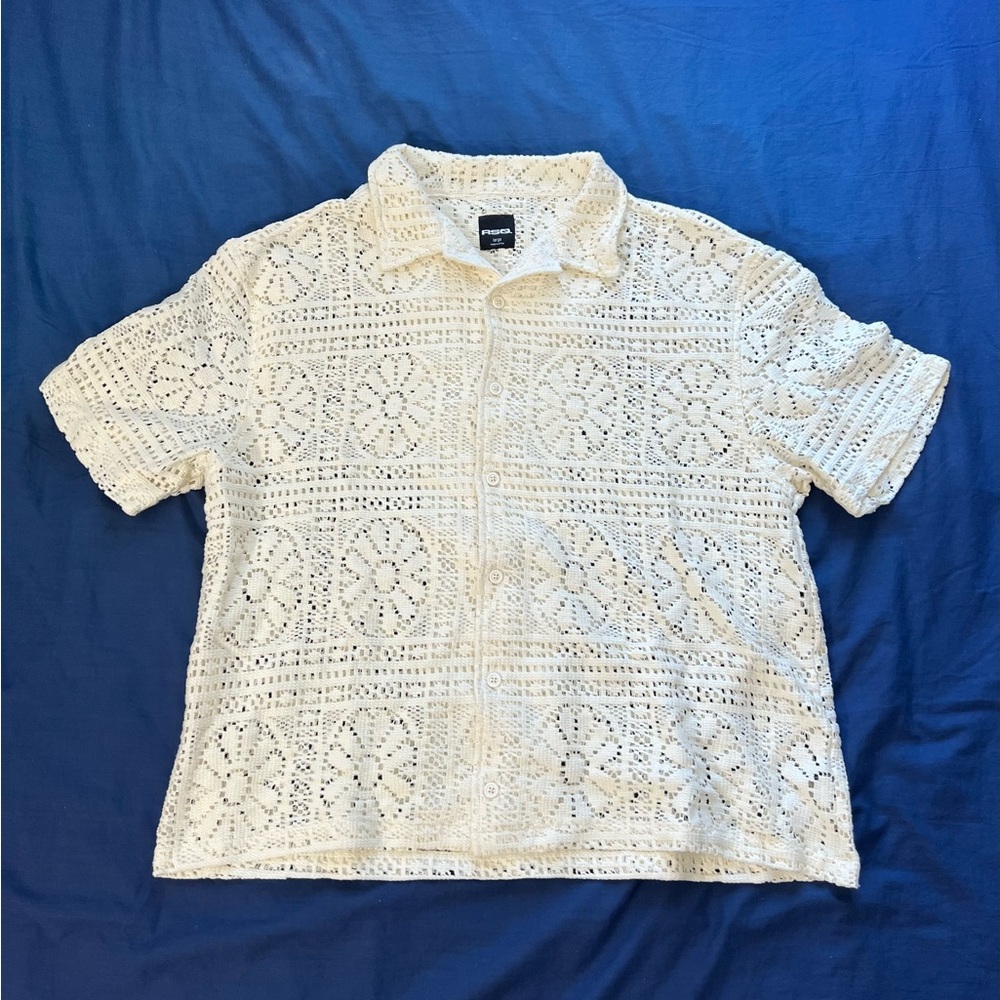 RSQ Cream Crochet Button-Up Top